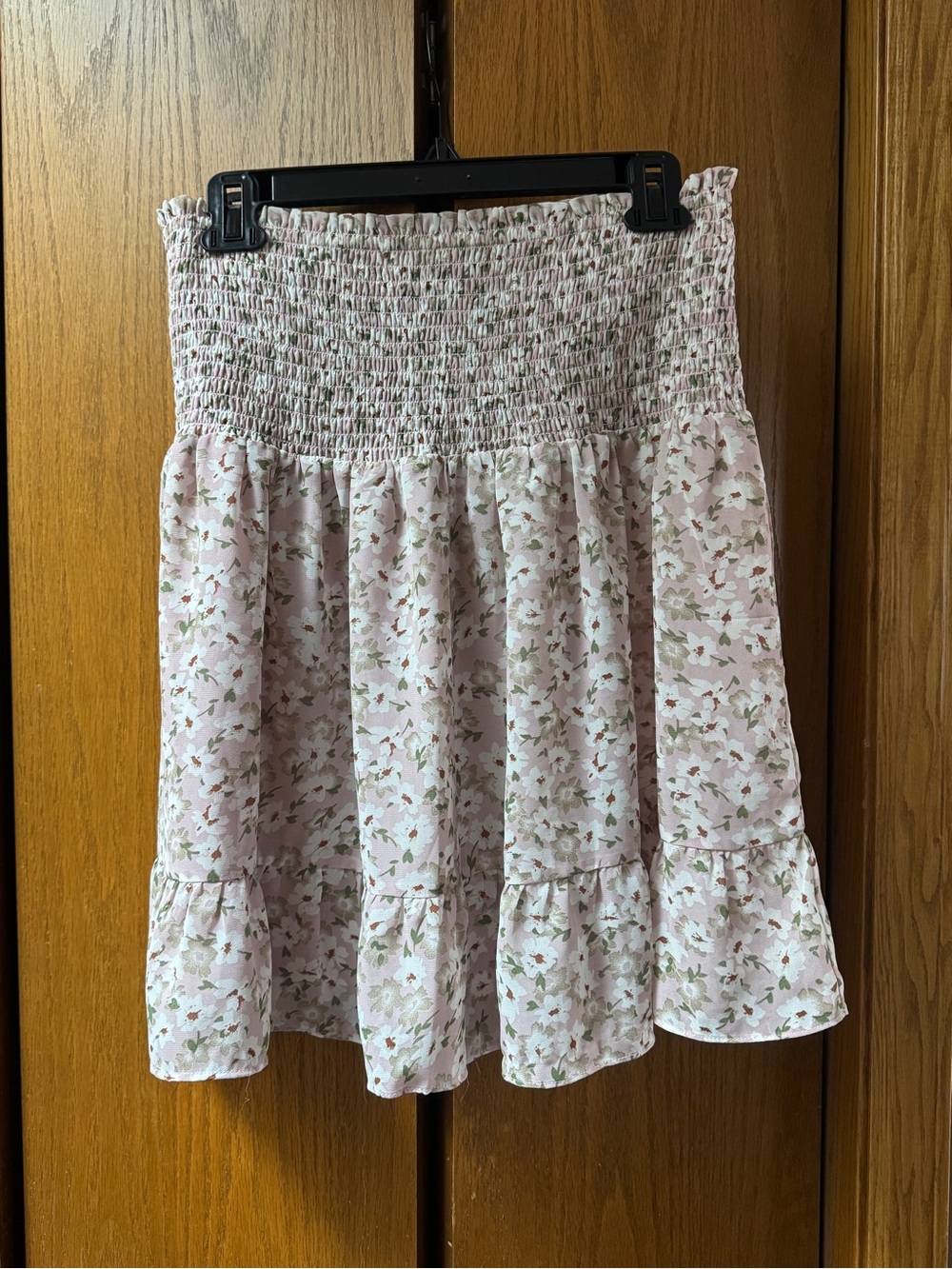 Elan Light Pink Floral Smocked Mini Skirt